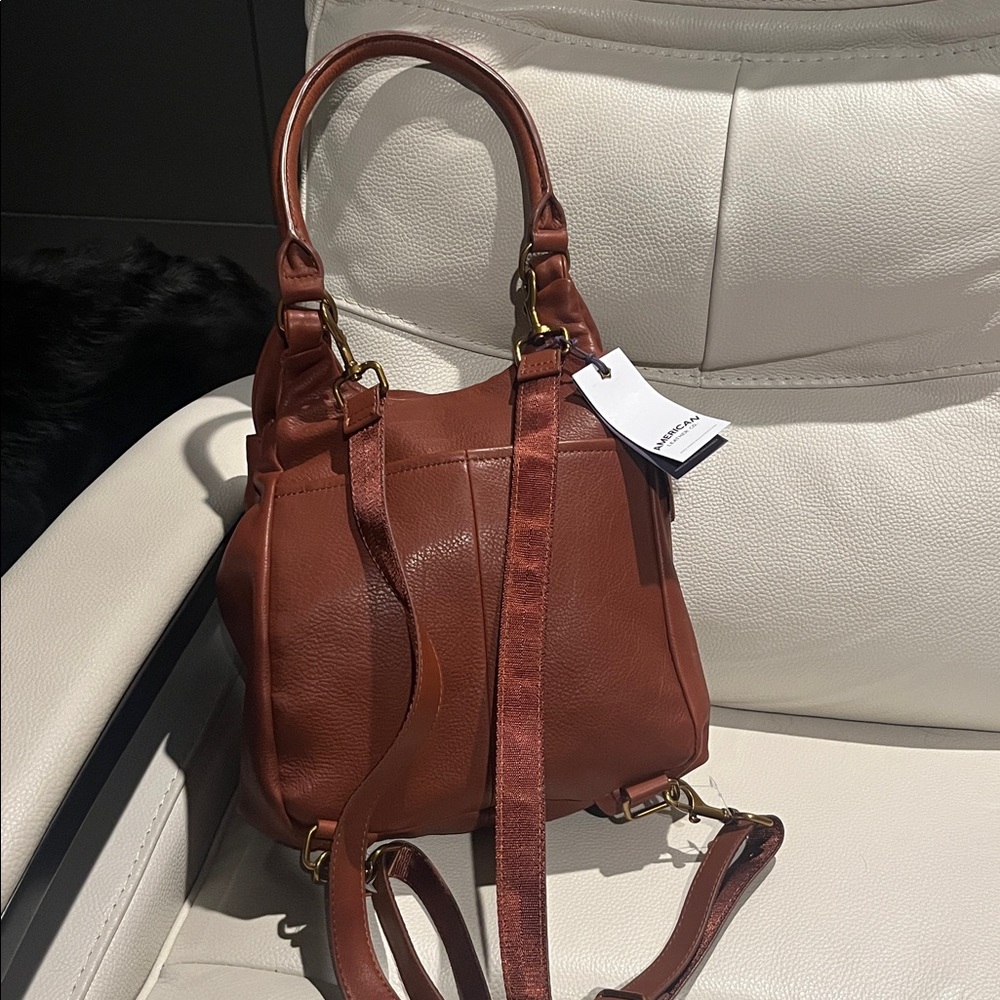 NWT American leather Co Leather Catalina convertible backpack Brown cognac Bag - Picture 3 of 16